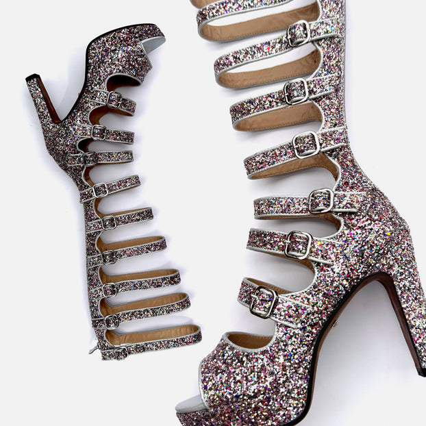 Samba Alta - Multi Glitter Knee High Boots - 34.5 single pair SALE