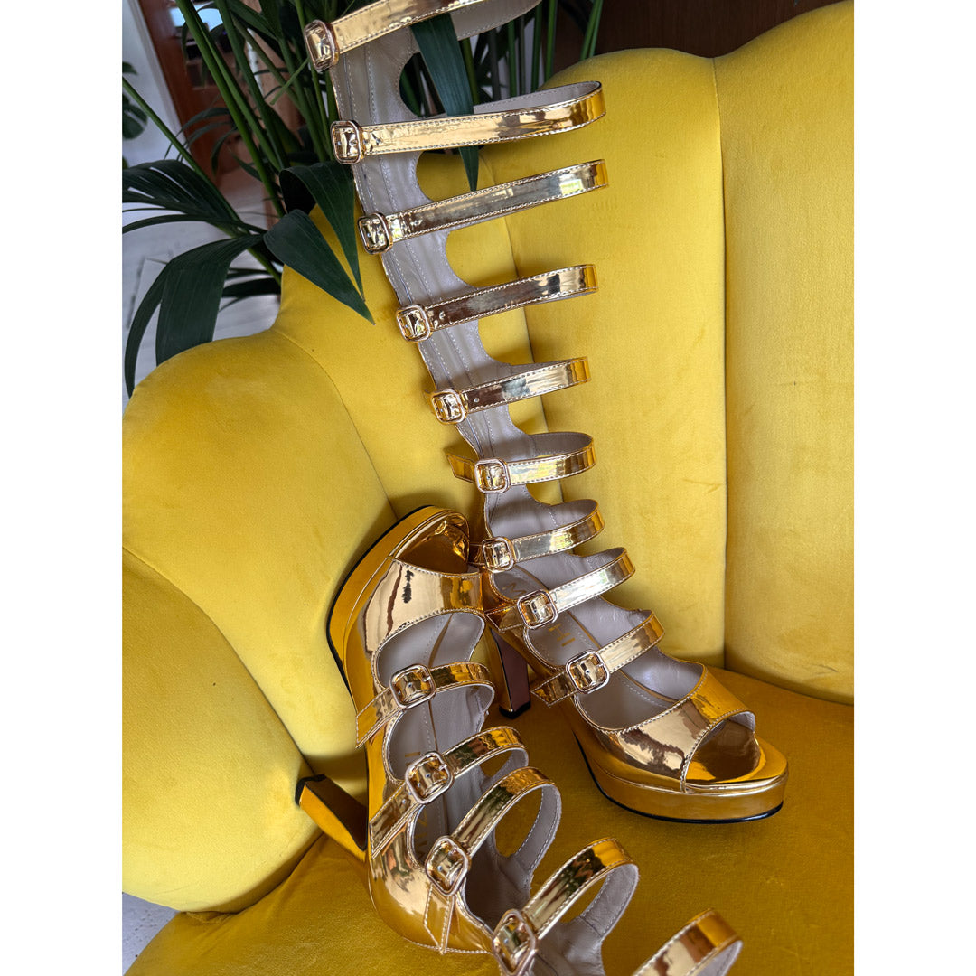 Samba Alta - Gold Knee High Boots