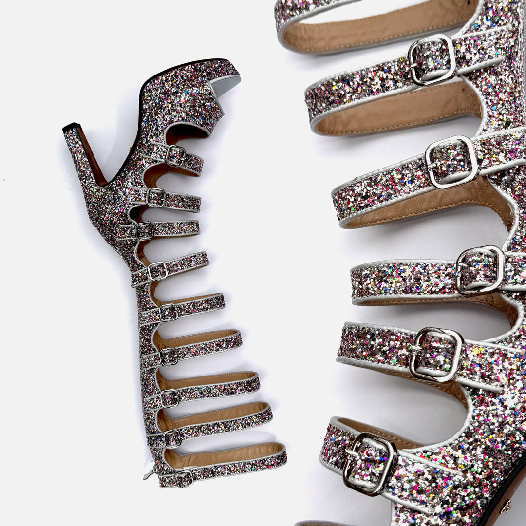Samba Alta - Multi Glitter Knee High Boots - 34.5 single pair SALE