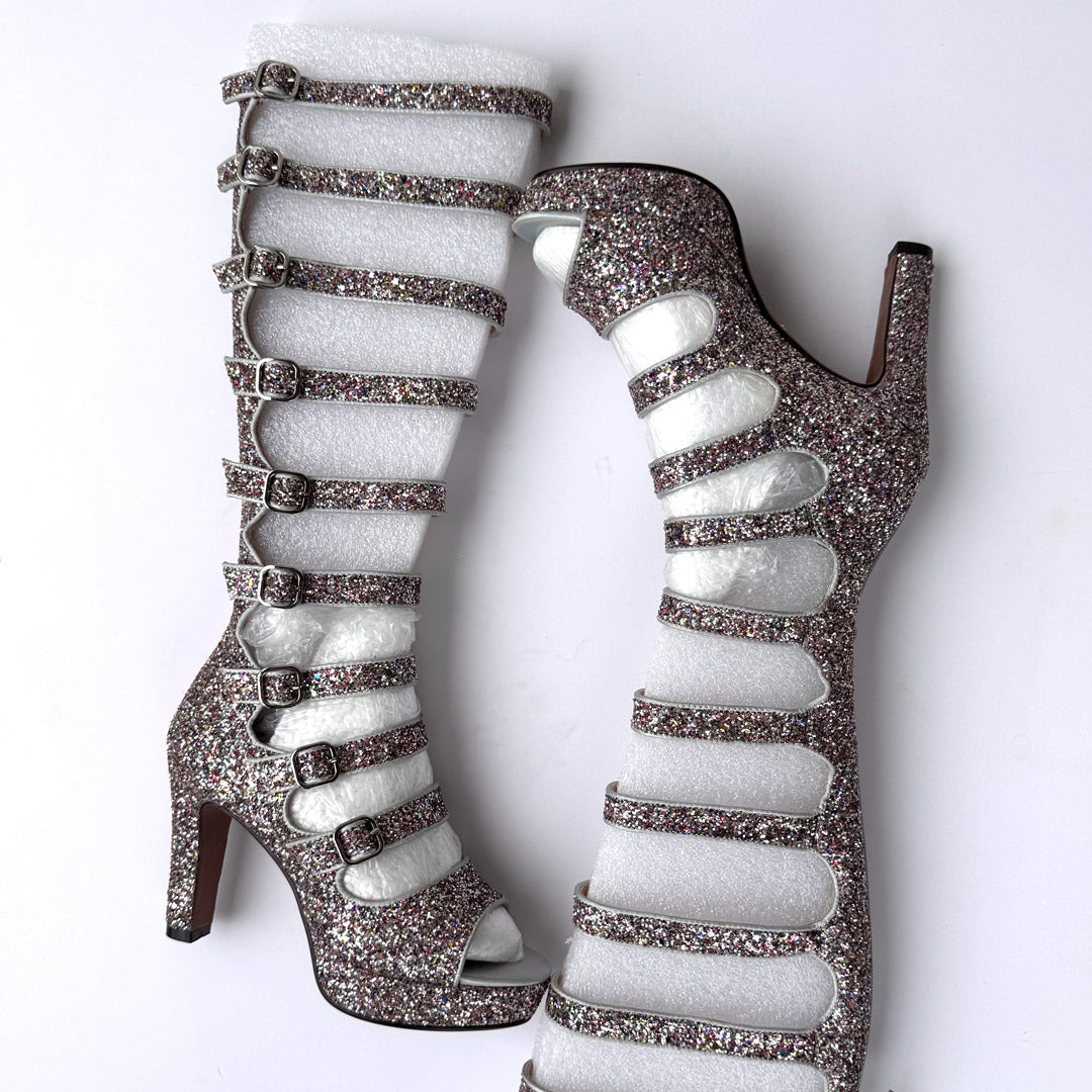 Samba Alta - Multi Glitter Knee High Boots - 34.5 single pair SALE