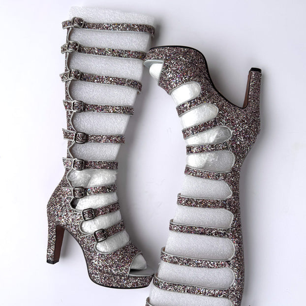 Samba Alta - Multi Glitter Knee High Boots - 34.5 single pair SALE