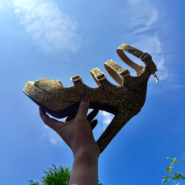 Mizchi Classic Samba Heels Gold Glitter 41, 10cm single pair SALE