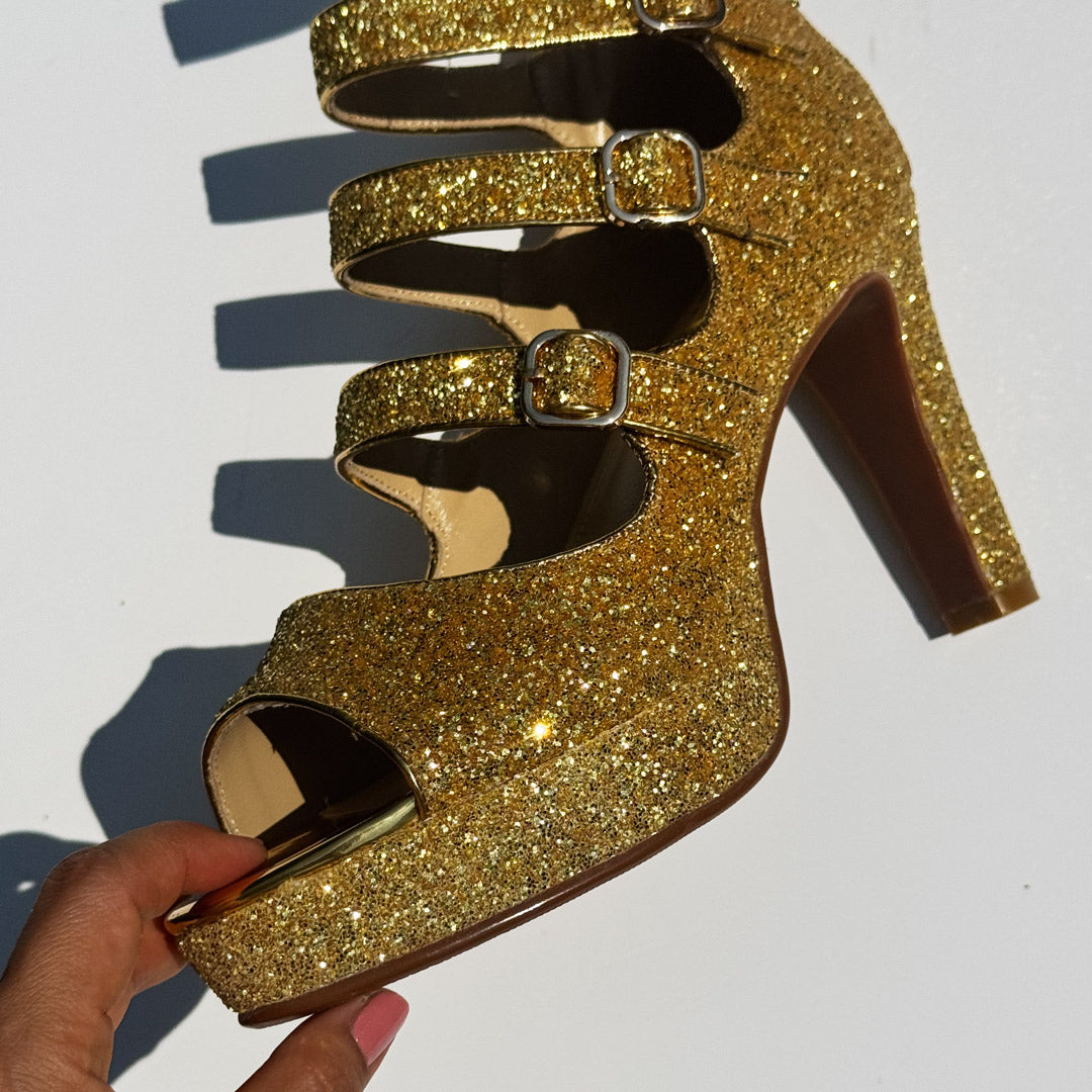 Mizchi Classic Samba Heels Gold Glitter 41, 10cm single pair SALE