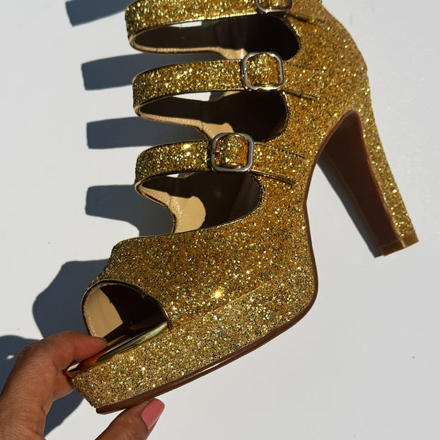 Mizchi Classic Samba Heels Gold Glitter 41, 10cm single pair SALE