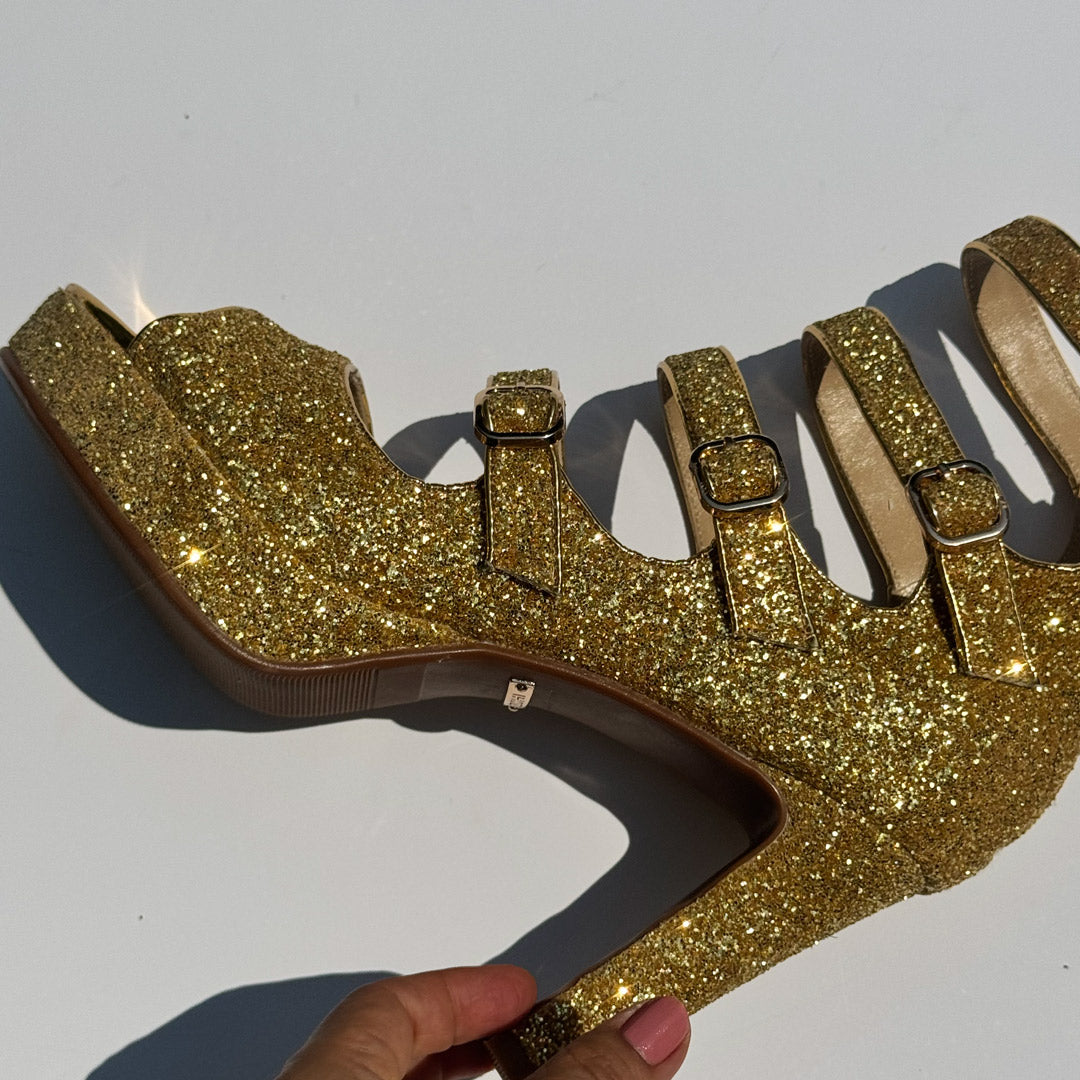 Mizchi Classic Samba Heels Gold Glitter 41, 10cm single pair SALE