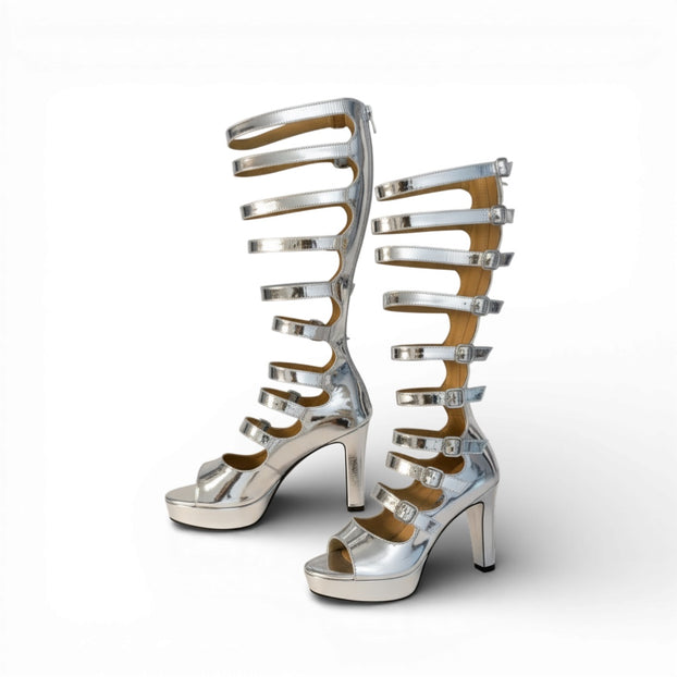 Samba Alta - Silver Knee High Boots